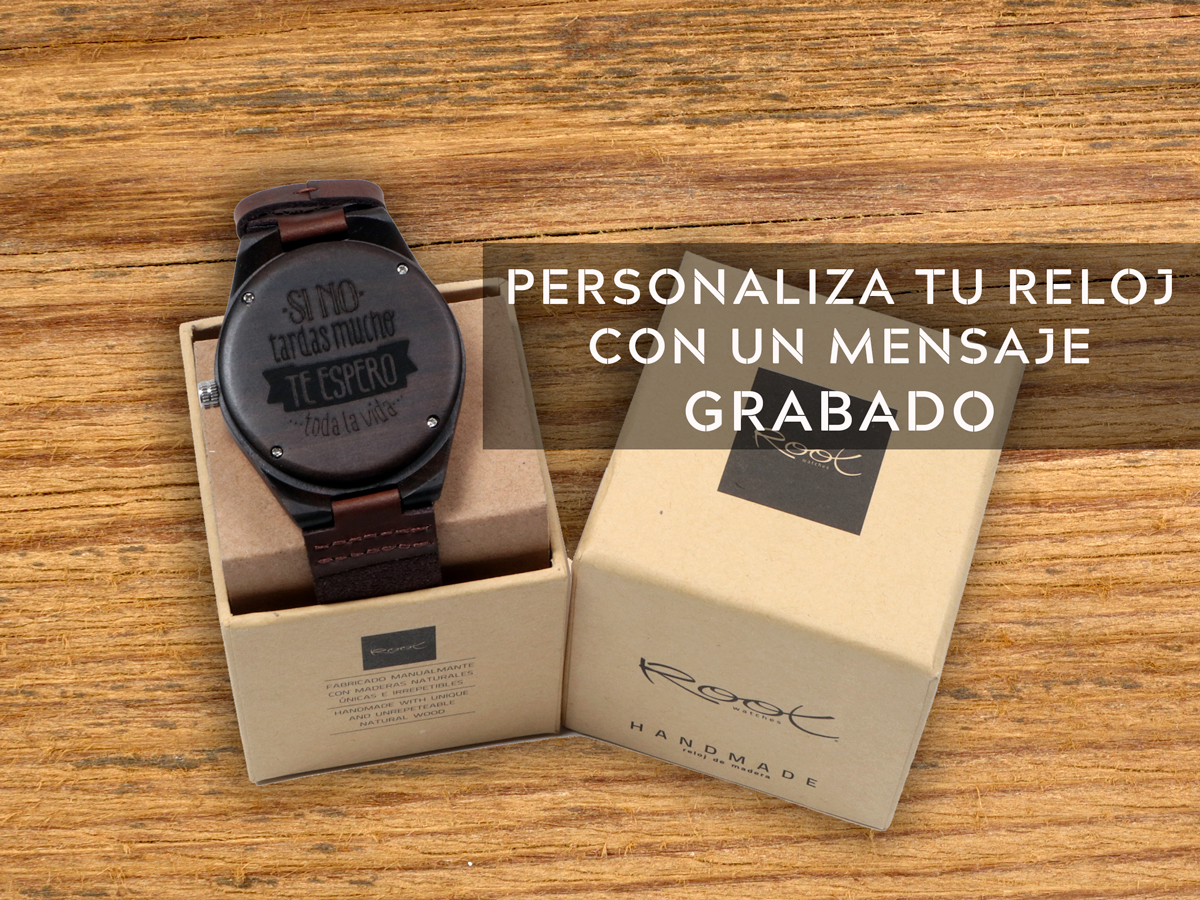 Personaliza Tu reloj de madera con un mensaje.. Root Sunglasses - Gafas y Relojes de Madera Natural.