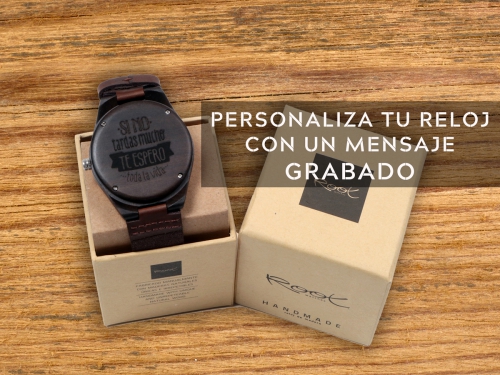 Personaliza Tu reloj de madera con un mensaje.. Root Sunglasses - Gafas y Relojes de Madera Natural.