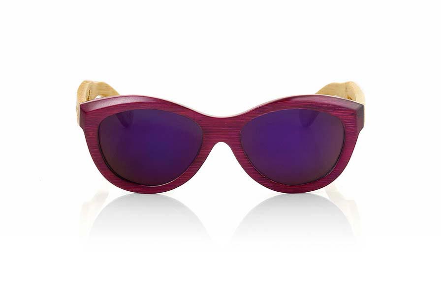Wood eyewear of Bamboo MAHOGANY.  Mahogany wood Sunglasses are made by combining natural bamboo on pins and purple stained bamboo on the front: dyes reveal the grain of the wood. They have a size suitable for faces not too broad and very sexy ways that surprise, be seduced. Front Measure: 142x50mm for Wholesale & Retail | Root Sunglasses® 