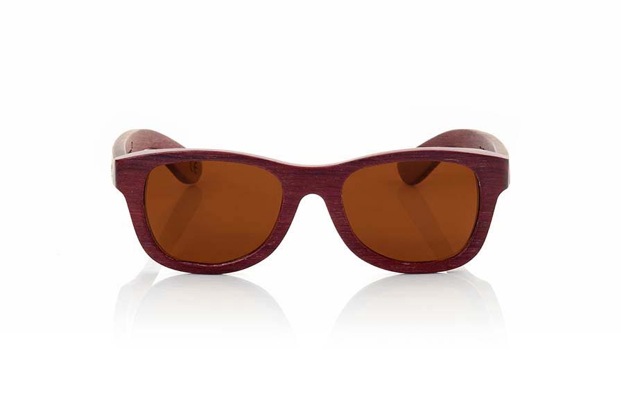 Wood eyewear of Padauk RAPSODIA. Rhapsody sunglasses are made of Padauk wood. This spectacular natural purple tones model has been combined with Grey lenses, is of a small size and are designed especially for girls. Front Size: 135x43mm for Wholesale & Retail | Root Sunglasses® 