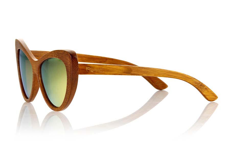 Wood eyewear of Bamboo GOBI. Gobi sunglasses are made with natural bamboo wood in combination with gray tinted lenses or yellow yellows REVO is a striking butterfly-shaped model with which you will not go unnoticed. Available in two sizes. Normal front Size: 147x49mm  for Wholesale & Retail | Root Sunglasses® 