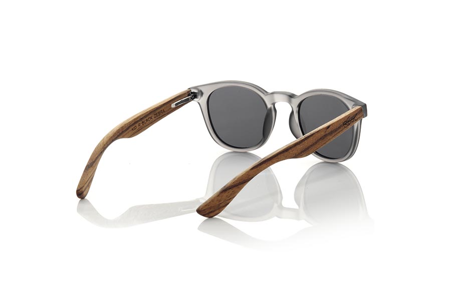 Wood eyewear of Zebrano KID R  BLACK. The Kid R Black Children's sunglasses are made with the black PC frame and natural zebra wood sideburns available in various lens combinations that suit the tastes of children and their daddies. Frontal measurement: 125x41mm for Wholesale & Retail | Root Sunglasses® 