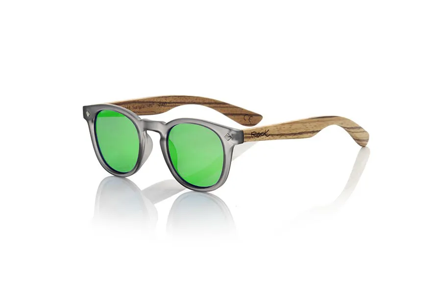 Wood eyewear of Zebrano KID R  BLACK. The Kid R Black Children's sunglasses are made with the black PC frame and natural zebra wood sideburns available in various lens combinations that suit the tastes of children and their daddies. Frontal measurement: 125x41mm for Wholesale & Retail | Root Sunglasses® 
