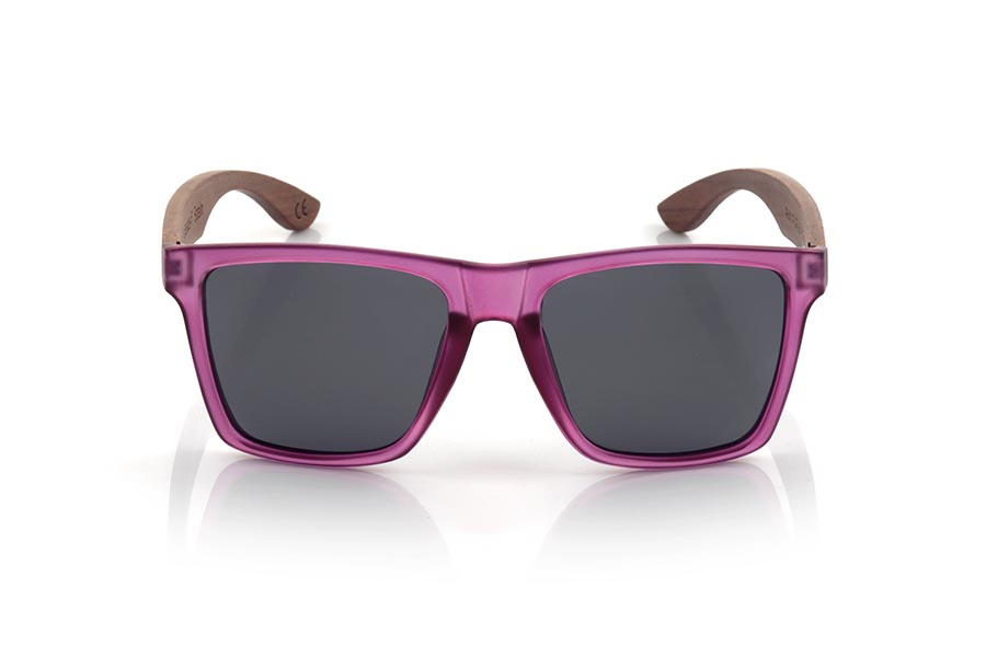 Wood eyewear of rosewood RUN PURPLE DS. The RUN PURPLE DS sunglasses are made with the front of transparent purple matte synthetic material and the temples in rosewood, it is a very masculine angular square model with an air to the famous okley combined with four lens colors that are They will adapt perfectly to your taste and your modern style. Front Measurement: 144X51mm for Wholesale & Retail | Root Sunglasses® 