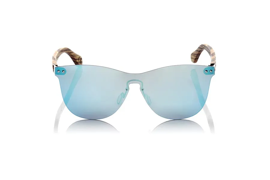 Gafas de Madera Natural de Zebrano SUNSET ZEB. Las gafas de sol SUNSET ZEB están realizadas sin marco y es la lente plana la que hace las funciones de la montura,  las varillas están fabricadas en madera de ZEBRA , se trata de un modelo de última tendencia, las lentes planas <b>PC NO POLARIZADAS</b> cubren todo el frontal. Medida frontal: 139X49mm Venta al Por Mayor y Detalle | Root Sunglasses® 