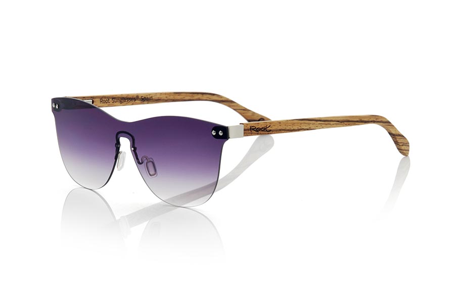 Gafas de Madera Natural de Zebrano SUNSET ZEB. Las gafas de sol SUNSET ZEB están realizadas sin marco y es la lente plana la que hace las funciones de la montura,  las varillas están fabricadas en madera de ZEBRA , se trata de un modelo de última tendencia, las lentes planas <b>PC NO POLARIZADAS</b> cubren todo el frontal. Medida frontal: 139X49mm Venta al Por Mayor y Detalle | Root Sunglasses® 