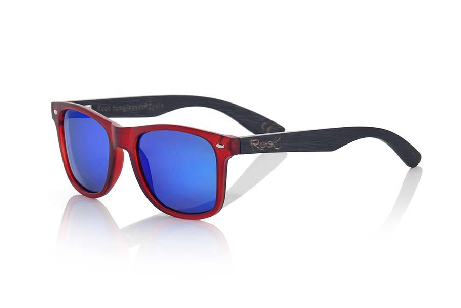 Wood eyewear of Bamboo SUN RED MX. SUN network MX sunglasses are manufactured with the front panel red matte transparent synthetic material and natural bamboo wood pins combined with four colors of lenses that allow you to adapt to your style. Front size: 145x48mm for Wholesale & Retail | Root Sunglasses® 