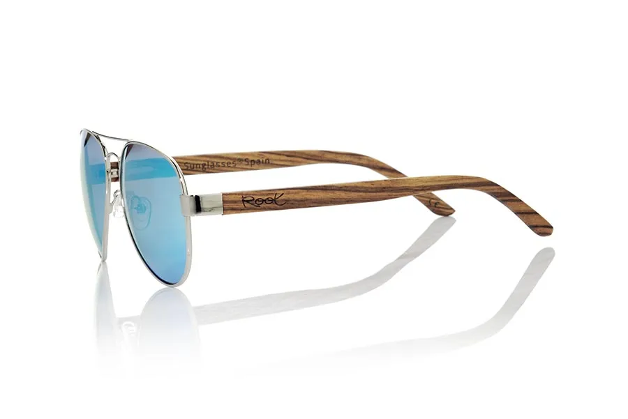 Wood eyewear of Zebrano BONIN. BONIN sunglasses are made from SILVER metal frame and sideburns natural Zebrano wood. A classic Aviator style model series combined with various lenses. You'll love the combination of zebra wood. Front Measure: 150x50mm for Wholesale & Retail | Root Sunglasses® 