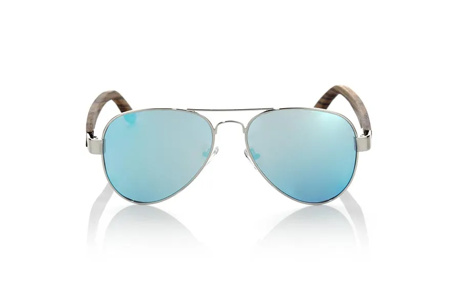 Wood eyewear of Zebrano BONIN. BONIN sunglasses are made from SILVER metal frame and sideburns natural Zebrano wood. A classic Aviator style model series combined with various lenses. You'll love the combination of zebra wood. Front Measure: 150x50mm for Wholesale & Retail | Root Sunglasses® 