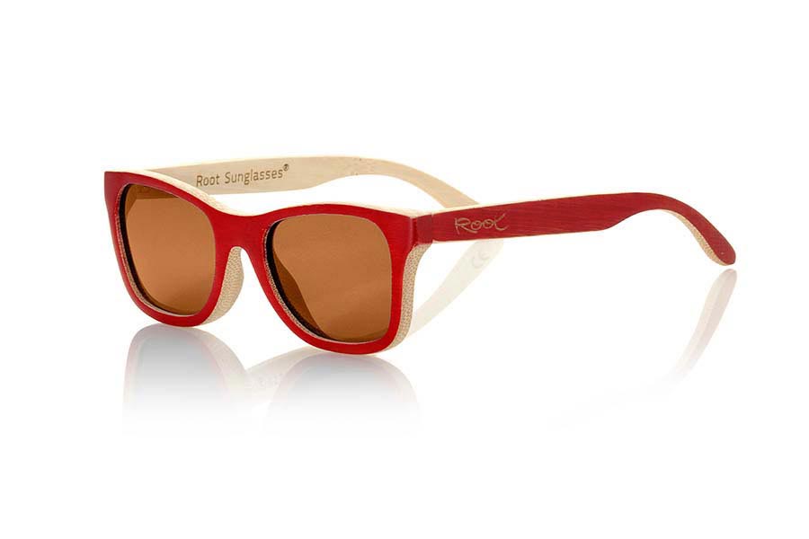 Wood eyewear of Bamboo &POP II. Sunglasses natural & POP II wood are made of natural wood bamboo front and outside of the pins on side of the same color combined natural bamboo series solid red and the interior and with  gray lenses or Orange REVO. unlike the original model & the & POP POP II are less far and less careful finish. Dimensions: 137x45mm for Wholesale & Retail | Root Sunglasses® 