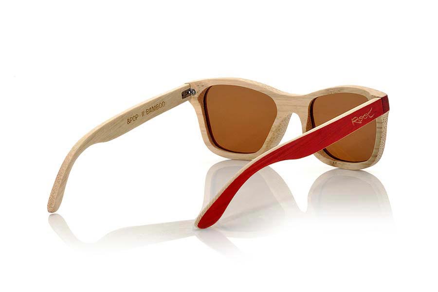 Wood eyewear of Bamboo &POP II. Sunglasses natural & POP II wood are made of natural wood bamboo front and outside of the pins on side of the same color combined natural bamboo series solid red and the interior and with  gray lenses or Orange REVO. unlike the original model & the & POP POP II are less far and less careful finish. Dimensions: 137x45mm for Wholesale & Retail | Root Sunglasses® 