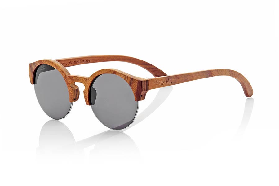 Wood eyewear of Rosewood QINN. Sunglasses QUINN are made of laminated Sandal wood, it is a semi open subtle lines rounded model where the lens is the protagonist, the bridge is built in wood, you will surprise the beauty of wood and reddish and soft lines: front Measure: 144x51mm for Wholesale & Retail | Root Sunglasses® 